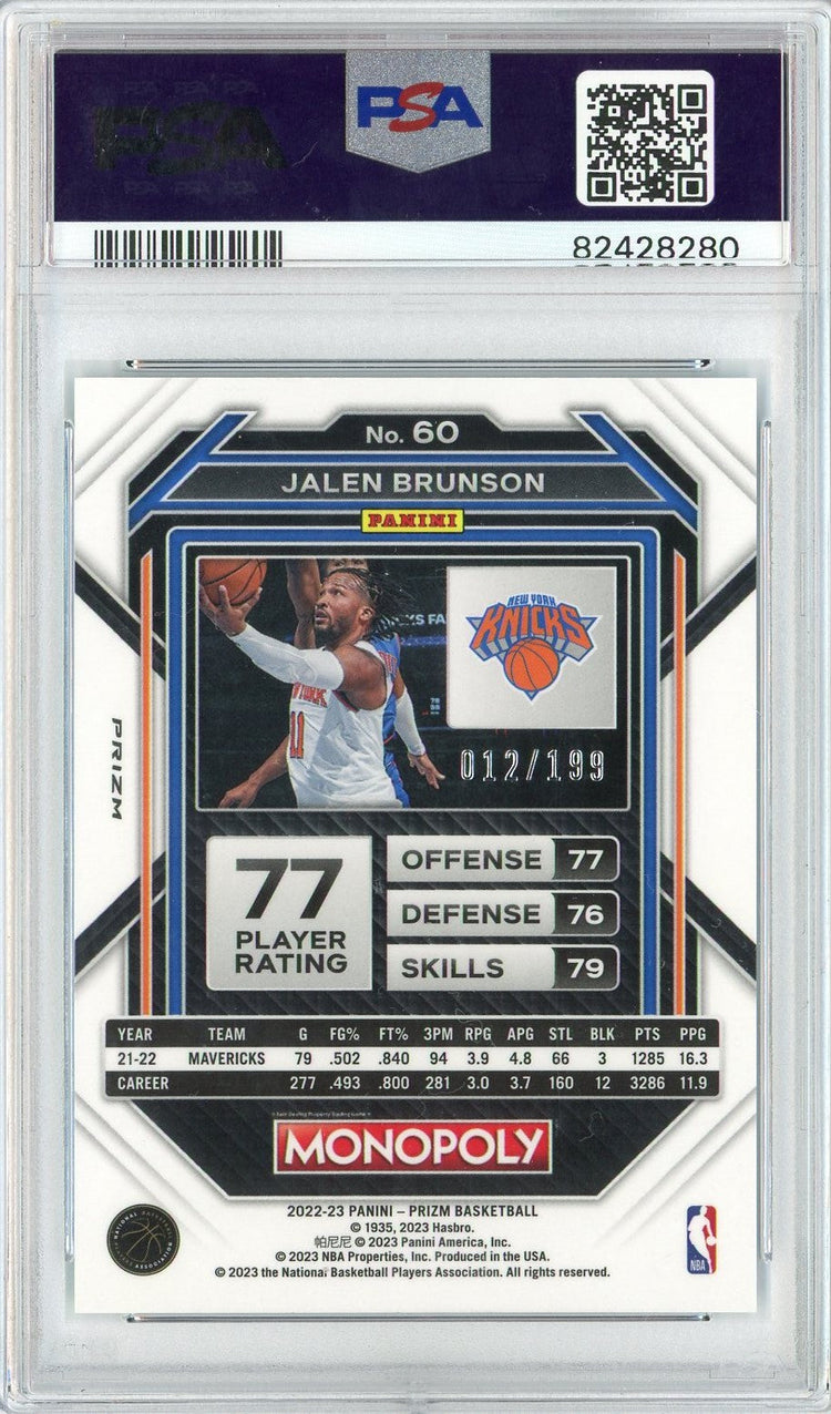 Graded 2022 Prizm Monopoly Jalen Brunson #60 Light Blue Basketball Card PSA 10 Gem Mint