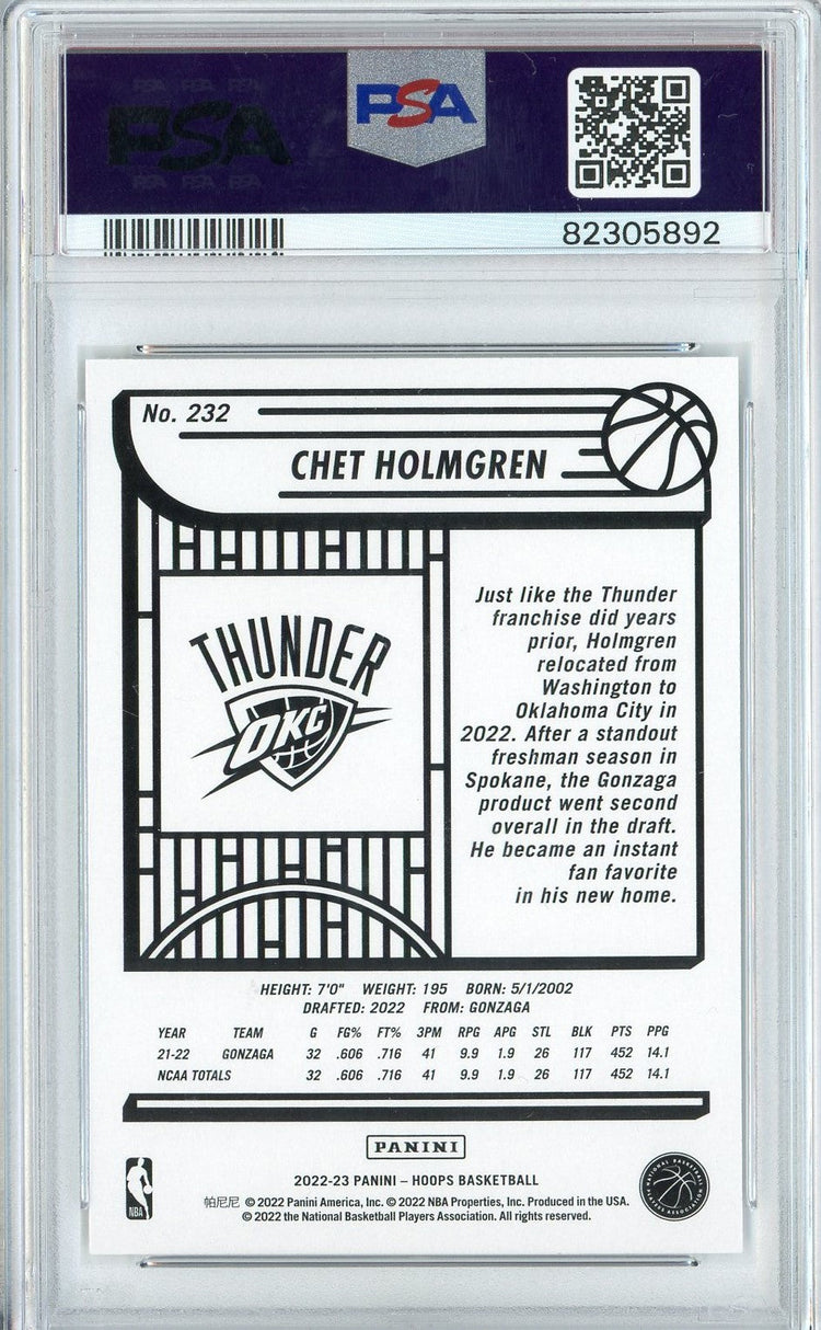 Graded 2022 Panini NBA Hoops Chet Holmgren #232 Rookie RC Basketball Card PSA 10 Gem Mint