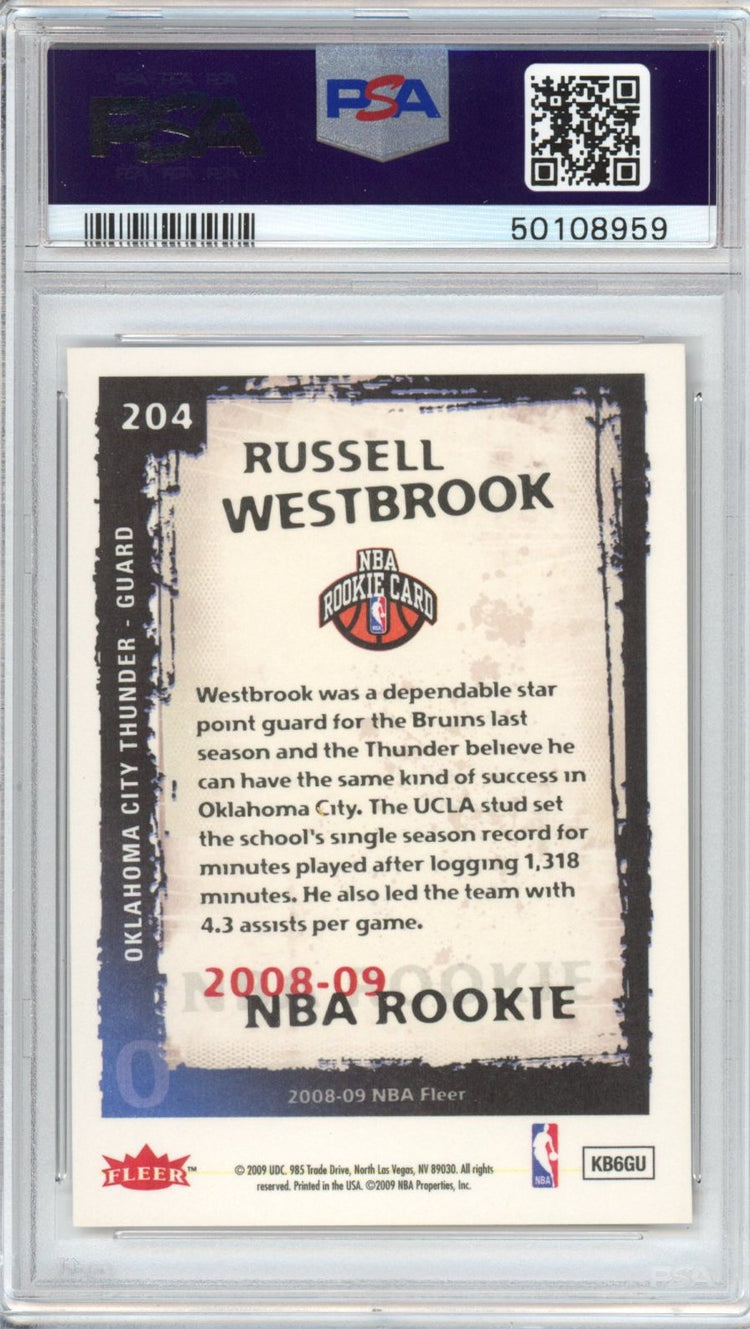 Graded 2008-09 Fleer Russell Westbrook #204 Rookie RC Basketball Card PSA 10 Gem Mint
