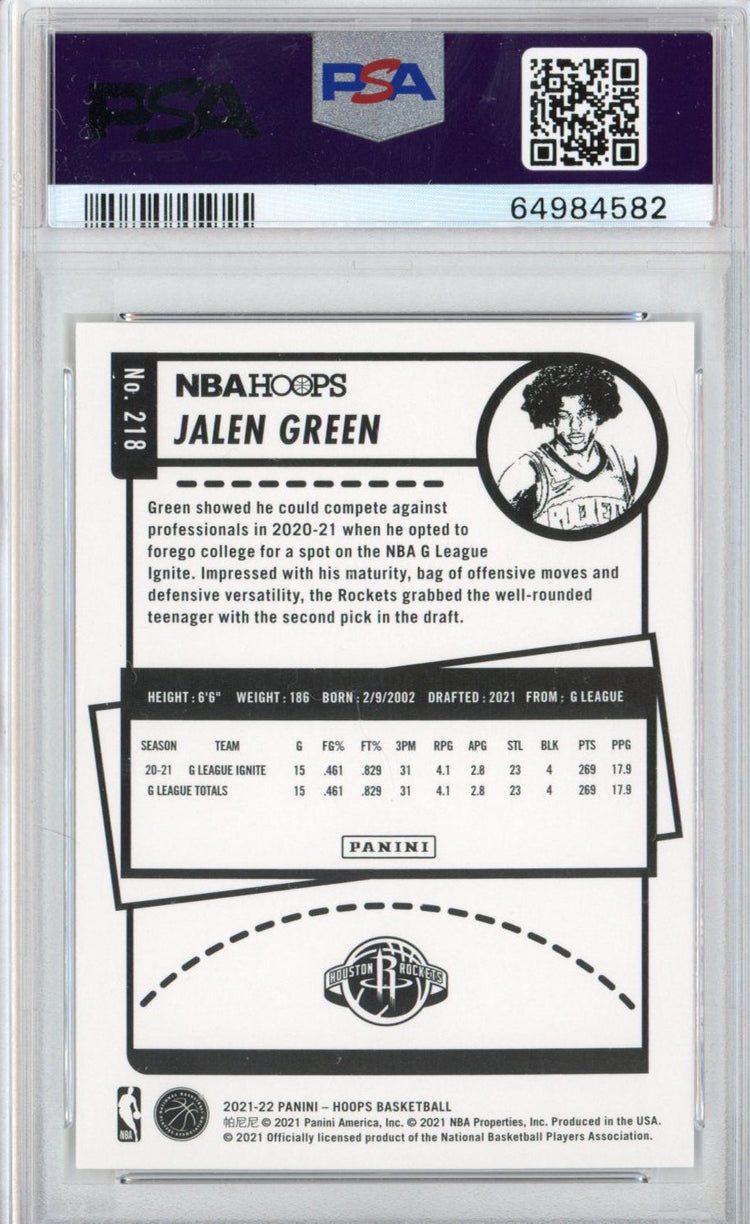 Graded 2021-22 Panini NBA Hoops Jalen Green #218 Rookie RC Basketball Card PSA 10 Gem Mint