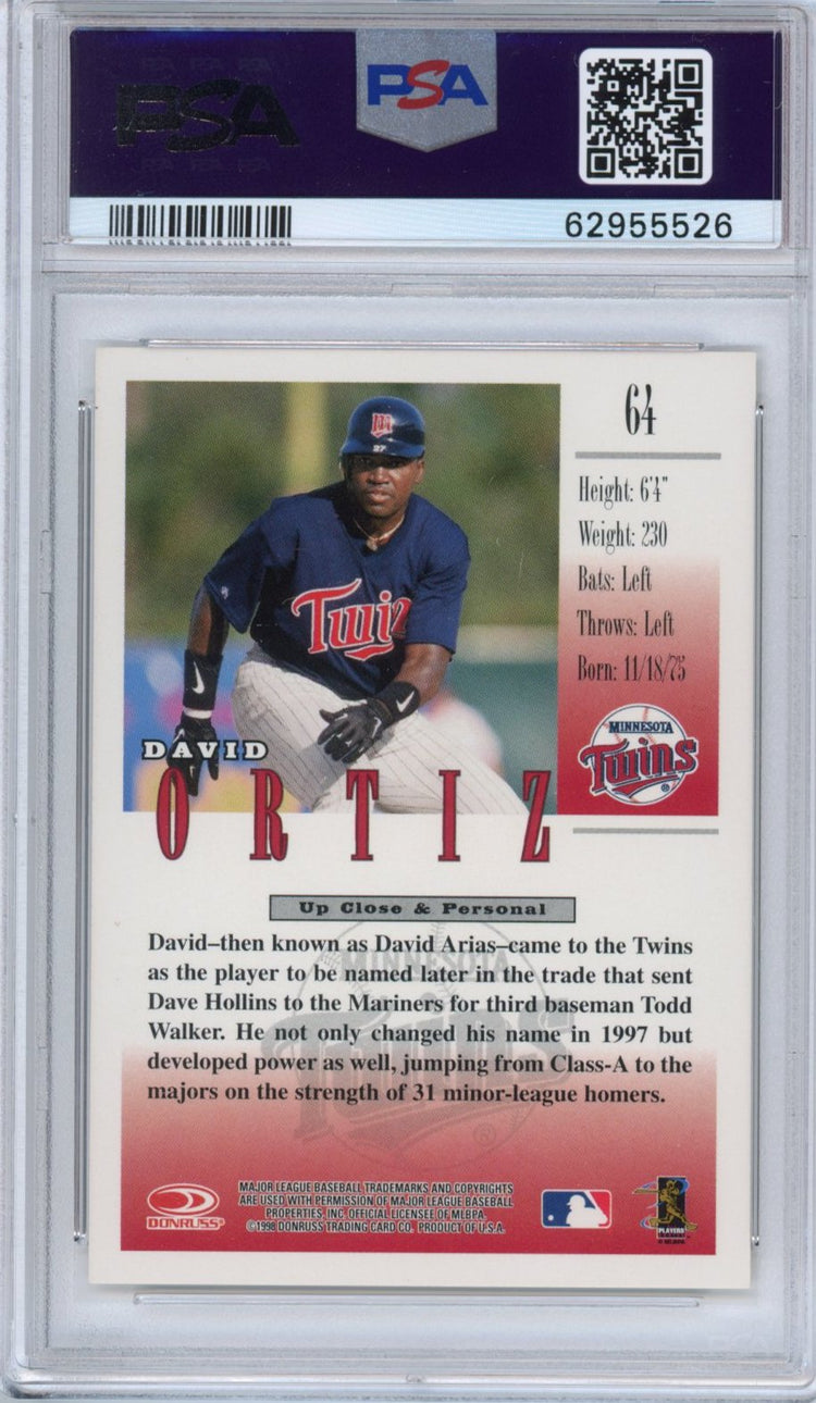 Graded 1998 Donruss Studio David Ortiz #64 Rookie RC Baseball Card PSA 9 Mint