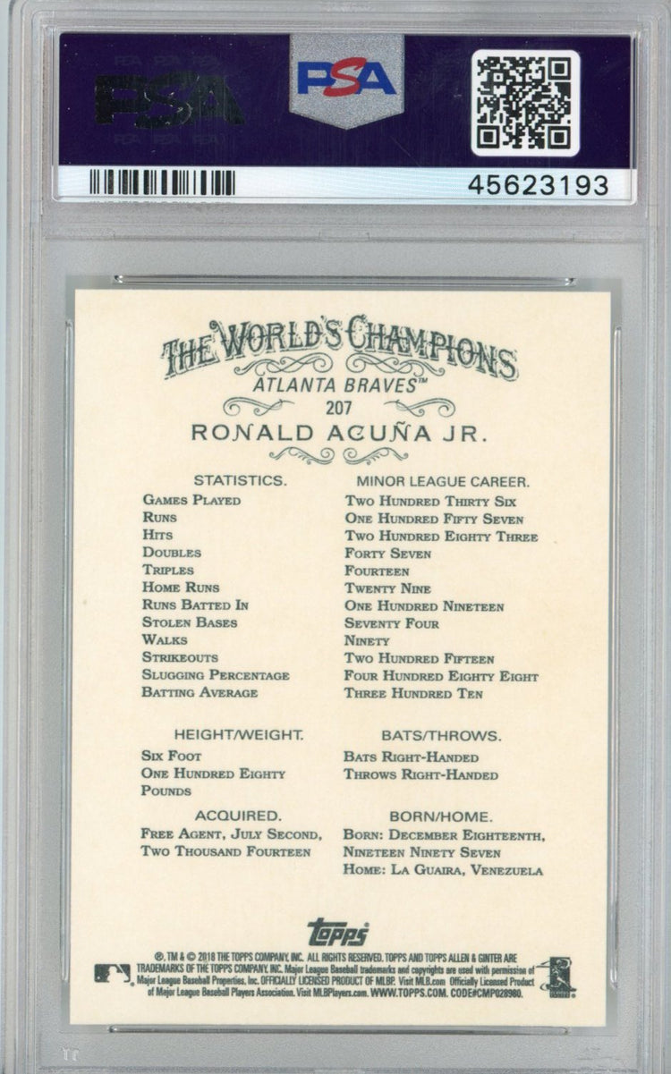 Graded 2018 Topps Allen & Ginter Ronald Acuna Jr. #207 Rookie RC Baseball Card PSA 10 Gem Mint