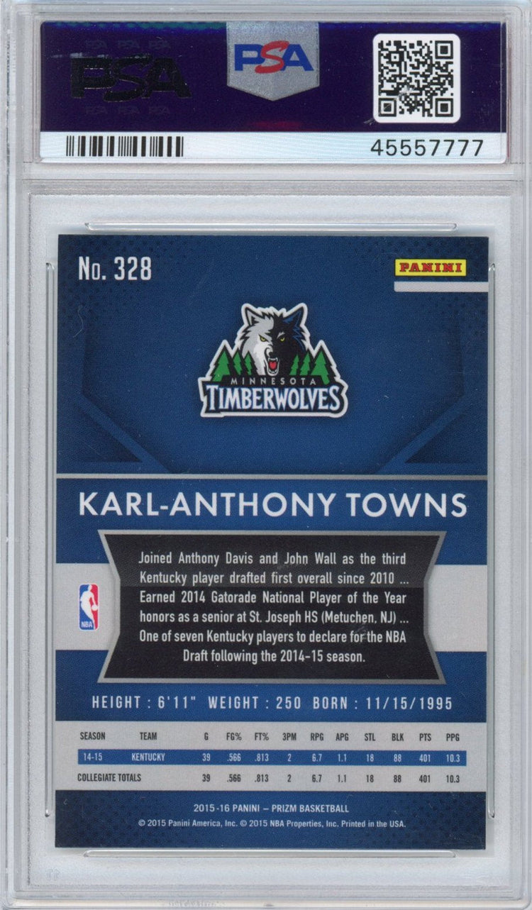 Graded 2015-16 Panini Prizm Karl-Anthony Towns #328 Rookie RC Basketball Card PSA 10 Gem Mint