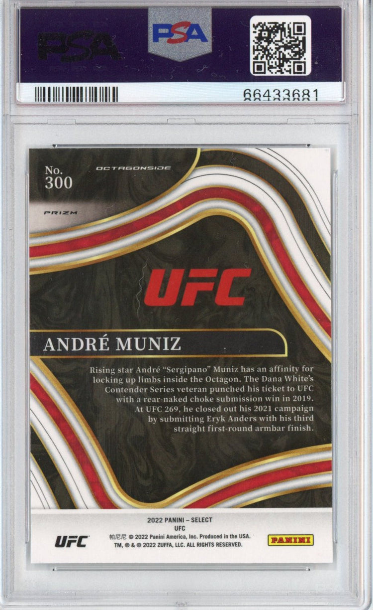 Graded 2022 Panini Select Andre Muniz #300 Zebra Prizm Octagonside Rookie RC UFC MMA Card PSA 10 Gem Mint