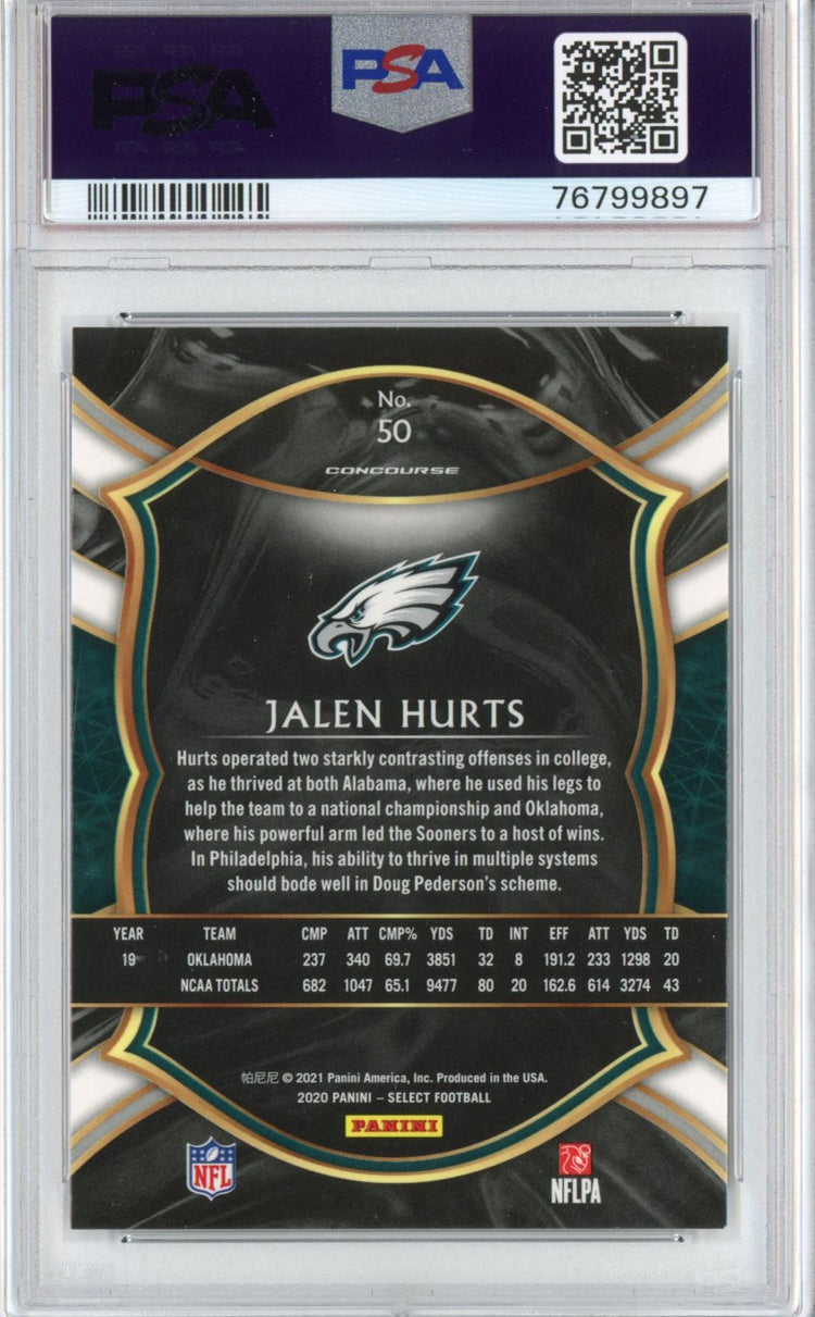 Graded 2020 Panini Select Jalen Hurts #50 Rookie RC Football Card PSA 9 Mint