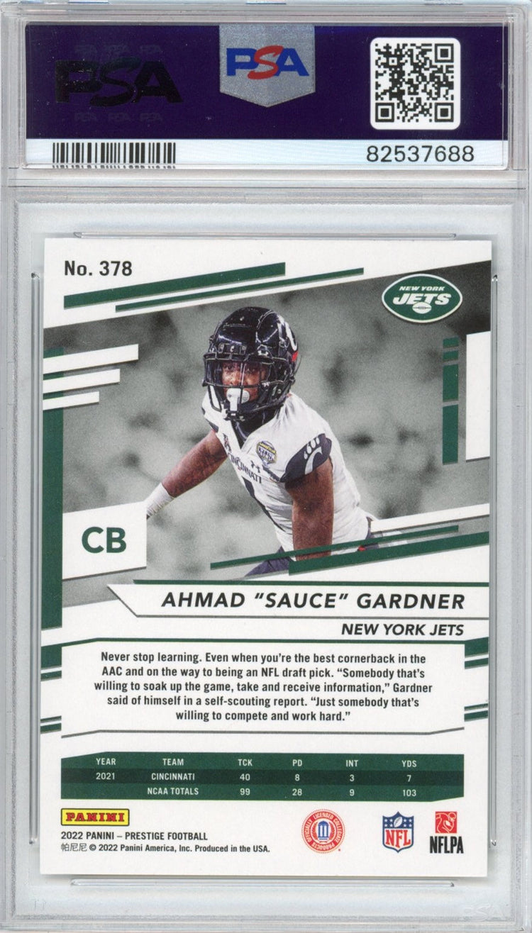 Graded 2022 Panini Prestige Ahmad Sauce Gardner #378 Rookie RC Football Card PSA 8 Mint