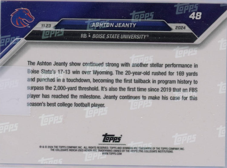 2024 Topps Bowman U Now Ashton Jeanty #48 Orange #/5 Boise State Broncos Rookie RC Football Card