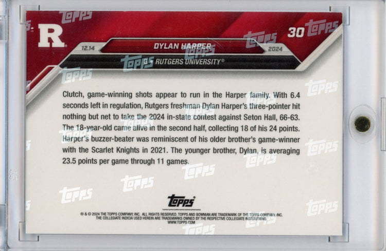 2024 Topps Bowman U Now Dylan Harper #30 Blue #/49 Rutgers Scarlet Knights Rookie RC Basketball Card