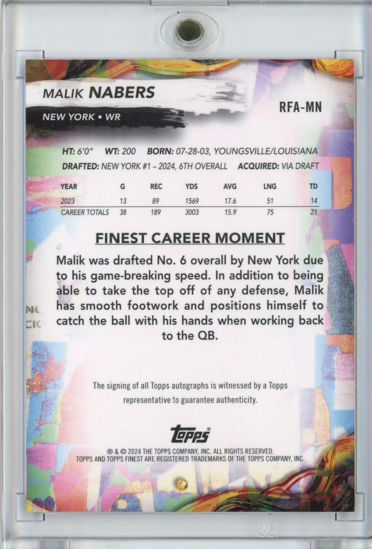 2024 Topps Finest Malik Nabers #RFAMN Autograph Rookie RC Football Card