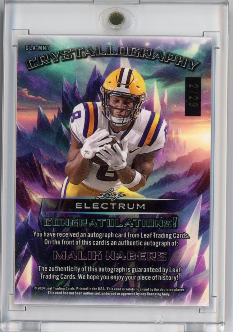 2024 Leaf Electrum Malik Nabers #CLAMN1 Bronze Crystallogoraphy Autograph /29 New York Giants Rookie RC Football Card