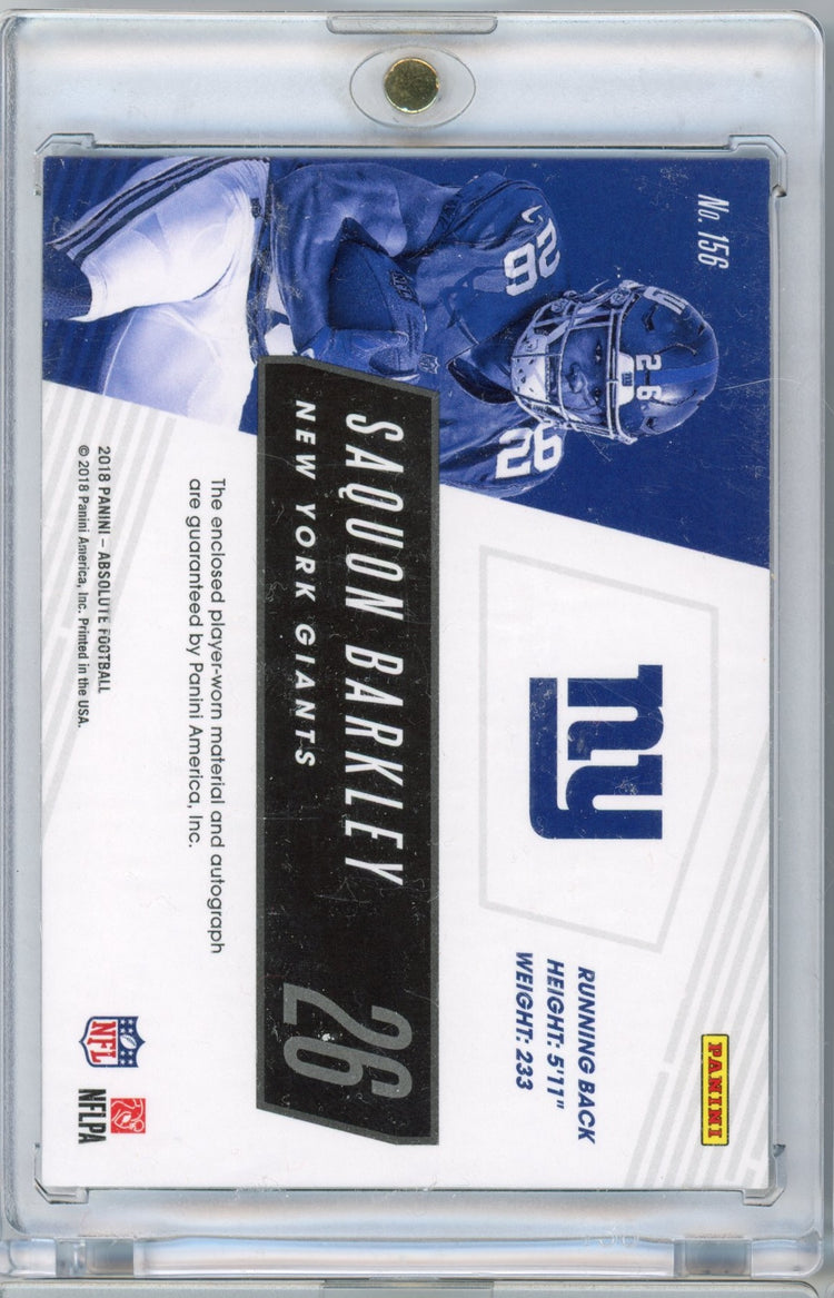 2018 Panini Absolute Saquon Barkley #156 Rookie Premiere Auto /99 New York Giants Rookie RC Football Card