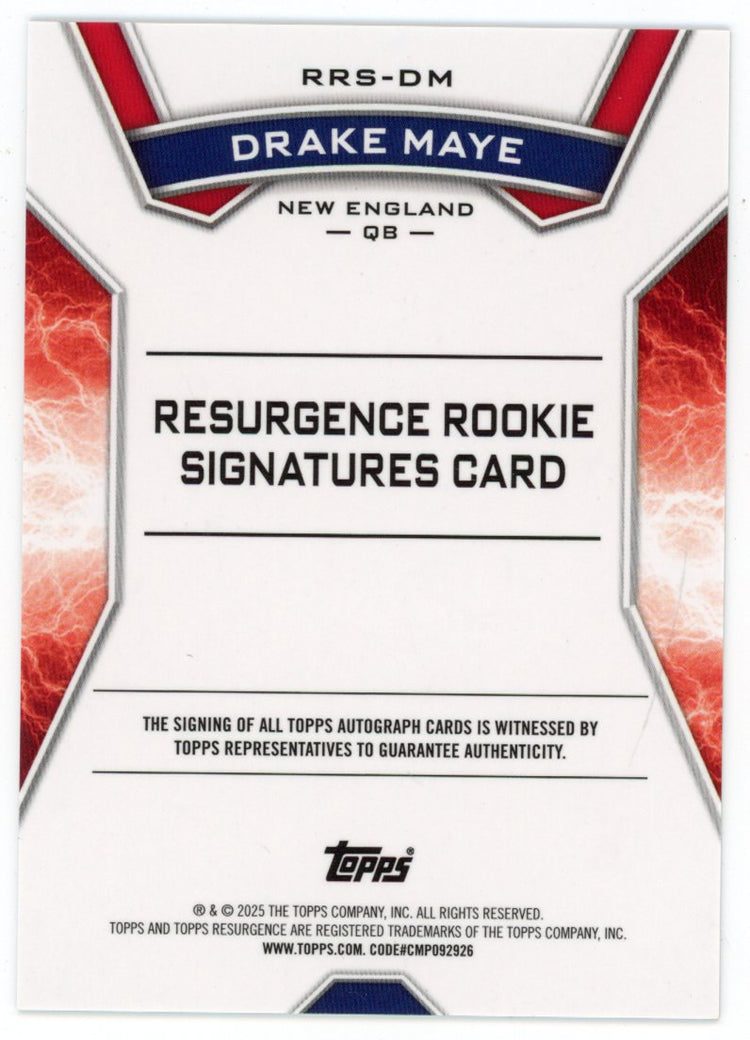 2024 Topps Resurgence Drake Maye #RRSDM Auto New England Patriots Rookie RC Football Card