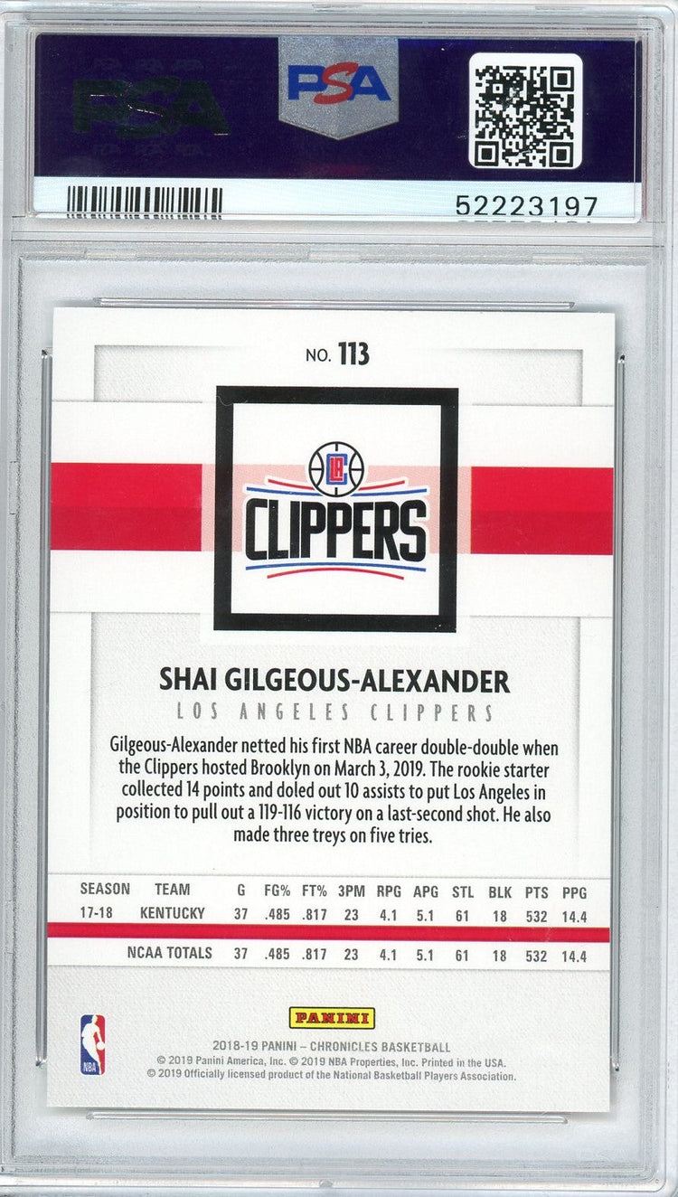 Graded 2018 Panini Chronicles Shai Gilgeous-Alexander #113 Pink Rookie RC Basketball Card PSA 10 Gem Mint