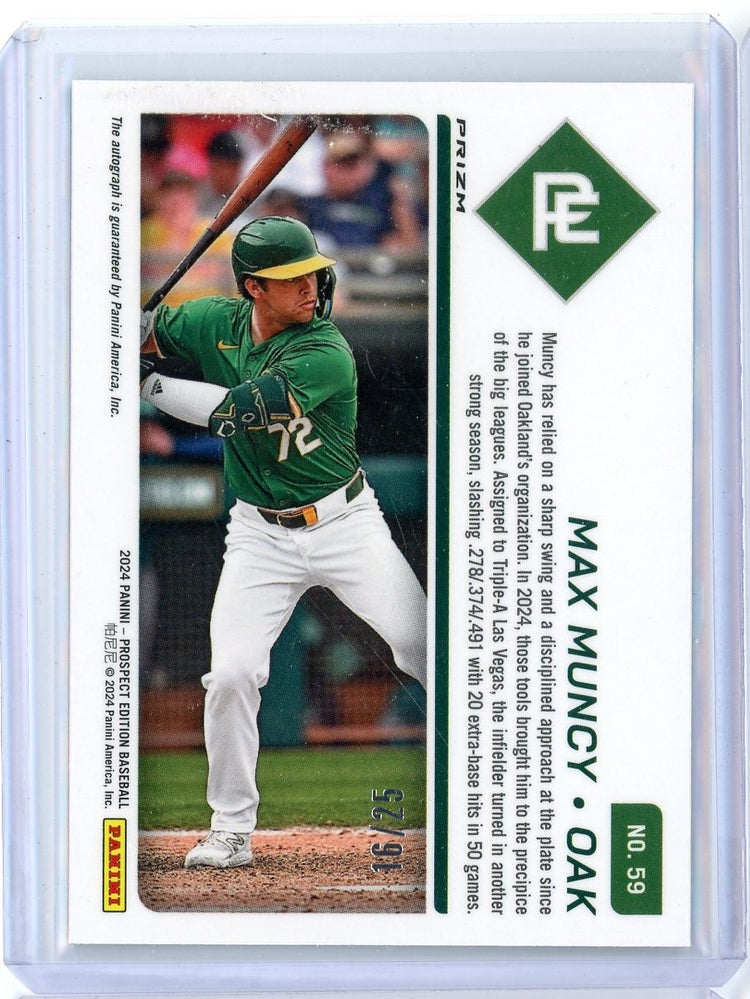 2024 Panini Prizm Prospect Edition Max Muncy #59 Green Pulsar Auto /25 Rookie RC Baseball Card
