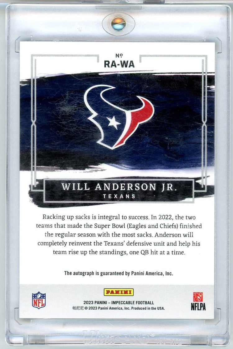 2023 Panini Impeccable Will Anderson Jr. #RA-WA /99 Autographed Rookie RC Football Card