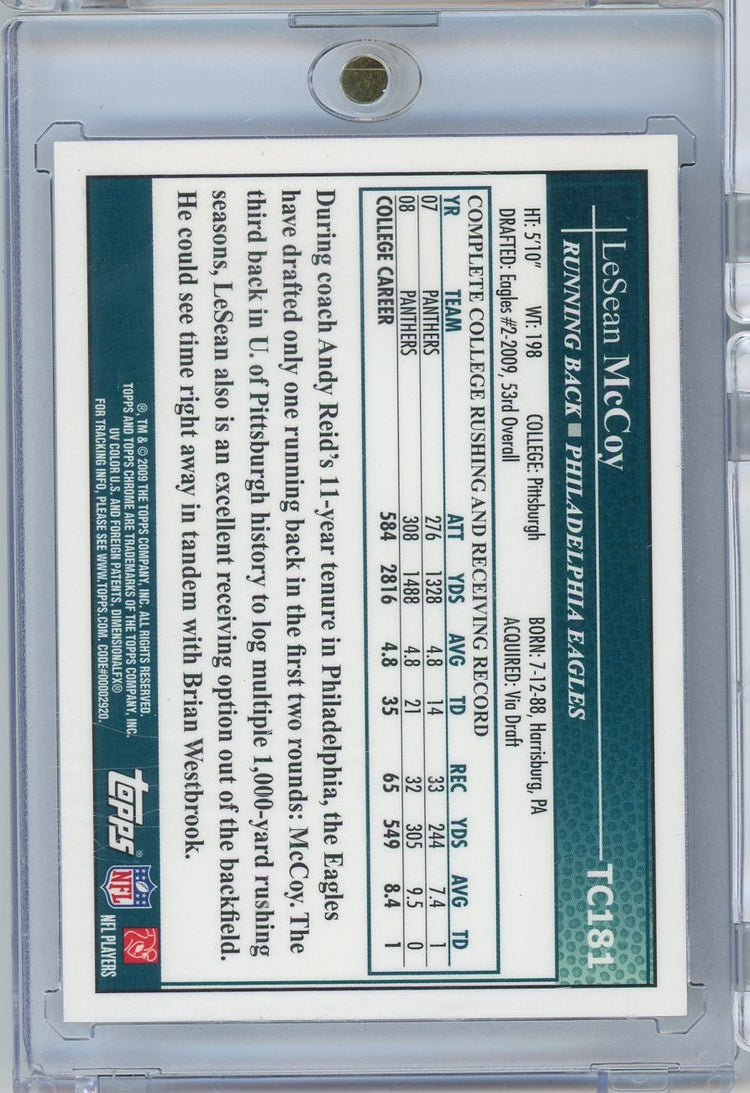 2009 Topps Chrome LeSean McCoy #TC181 Auto Philadelphia Eagles Rookie RC Football Card