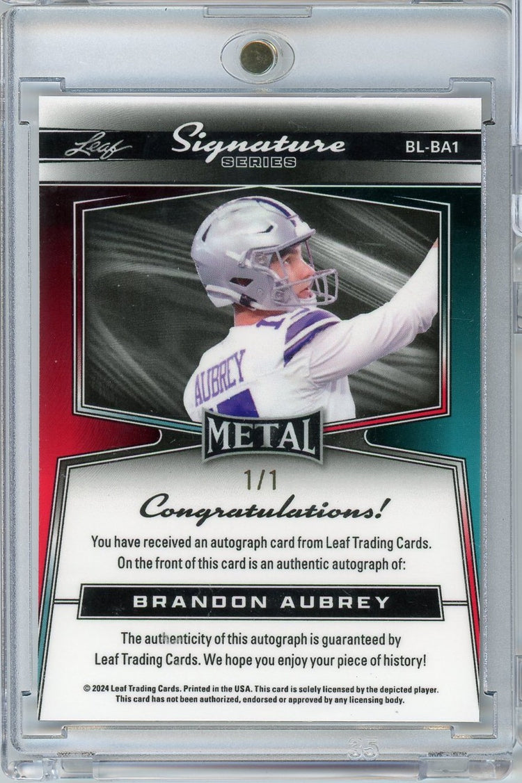 2024 Leaf Metal Signature Series Brandon Aubrey #BLBA1 1/1 Auto Dallas Cowboys Football Card