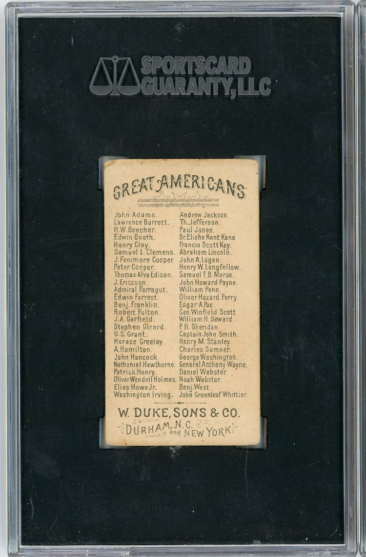 Graded 1888 N76 W. Duke, Sons & Co. Great Americans #BW Benjamin West Baseball Tobacco Card SGC 4