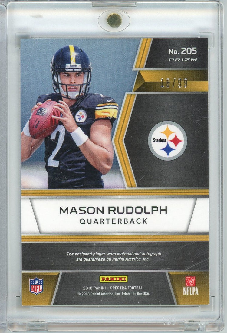 2018 Panini Spectra Mason Rudolph #205 /99 Rookie Patch Autographs Rookie RC Football Card