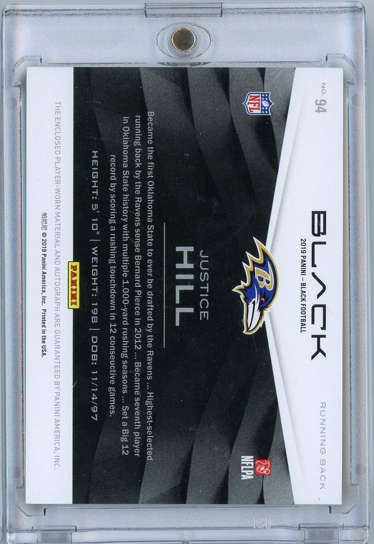 2019 Panini Black Football Justice Hill #94 /75 Rookie Patch Auto Rookie RC Football Card