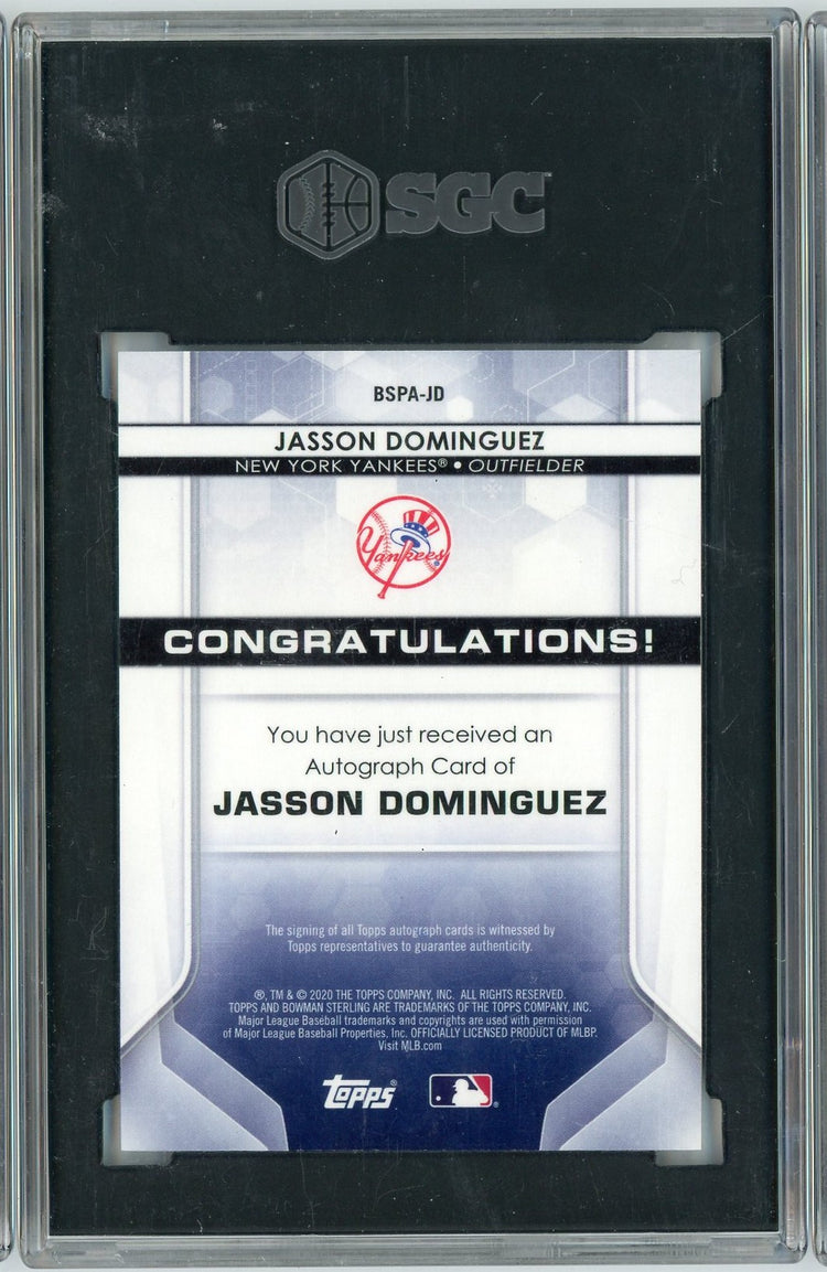 Graded 2020 Bowman Sterling Jasson Dominguez #BSPA-JD Prospect Autograph Rookie RC Baseball Card SGC 10 Gem Mint