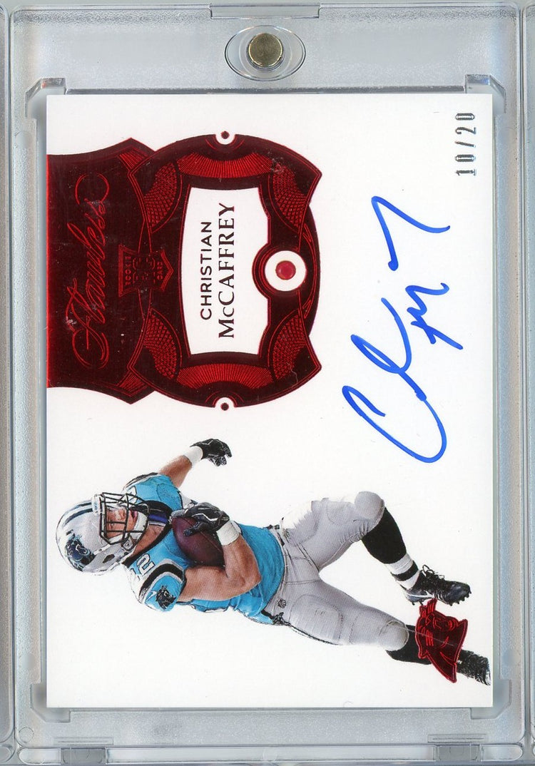 2017 Panini Flawless Christian McCaffrey #138 /20 Ruby On Card Auto Rookie RC Football Card