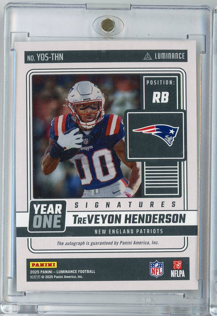 2025 Panini Luminance Year One Signatures TreVeyon Henderson #YOS-THN Auto New England Patriots Rookie RC Football Card