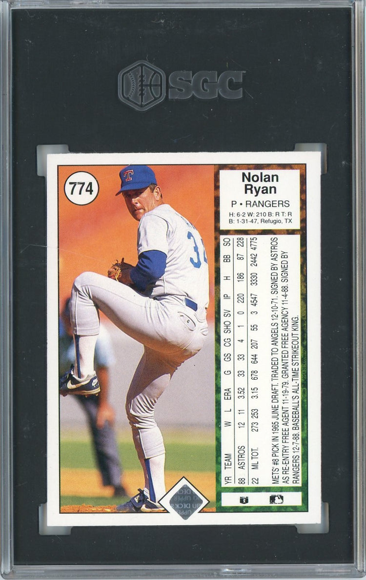 Graded 1989 Upper Deck Nolan Ryan Throwing Football #774 Baseball Card SGC 9 Mint