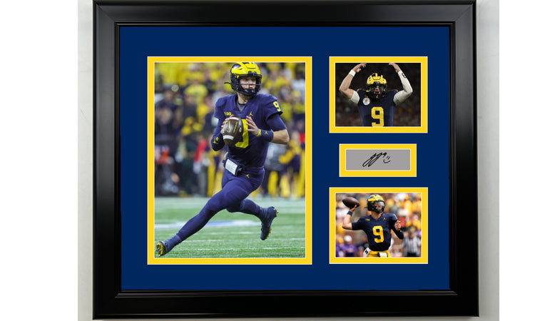 Framed J.J. McCarthy Michigan Wolverines Facsimile Laser Engraved Signature Football 14x11 3 Photo Collage