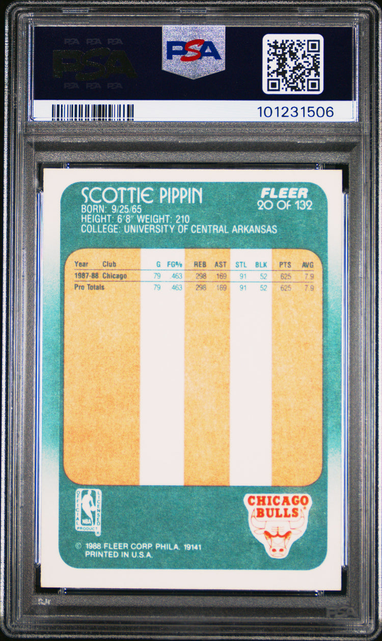 Graded 1988 Fleer Scottie Pippen #20 Rookie RC Basketball Card PSA 9 Mint