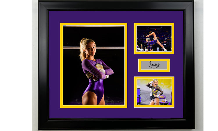 Framed Olivia Dunne LSU Tigers Facsimile Laser Engraved Signature NCAA Gymnastics 14x11 3 Photo Collage