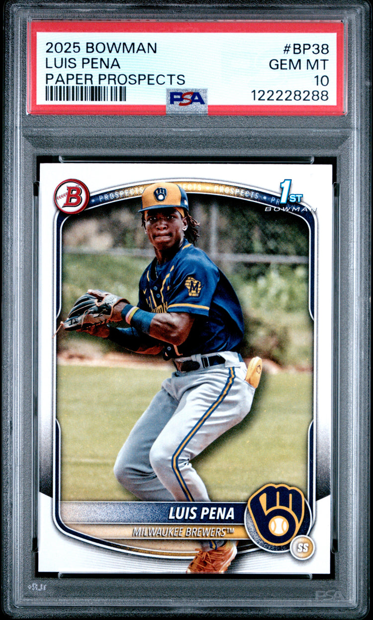 Graded 2025 Topps Bowman Luis Pena #BP38 Paper Prospects Rookie RC Baseball Card PSA 10 Gem Mint