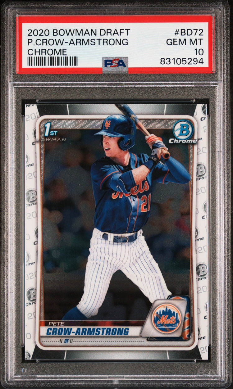 Graded 2020 Topps Bowman Draft Pete Crow Armstrong #BD72 Chrome Rookie RC Baseball Card PSA 10 Gem Mint