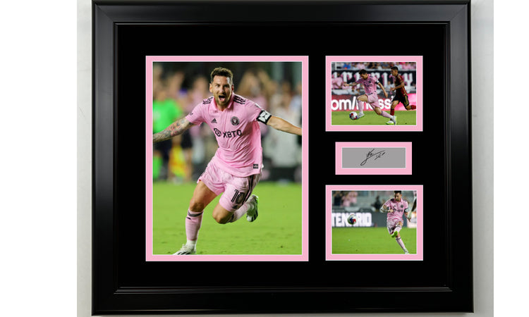 Framed Lionel Messi Inter Miami Facsimile Laser Engraved Signature 14x11 MLS 3 Photo Collage