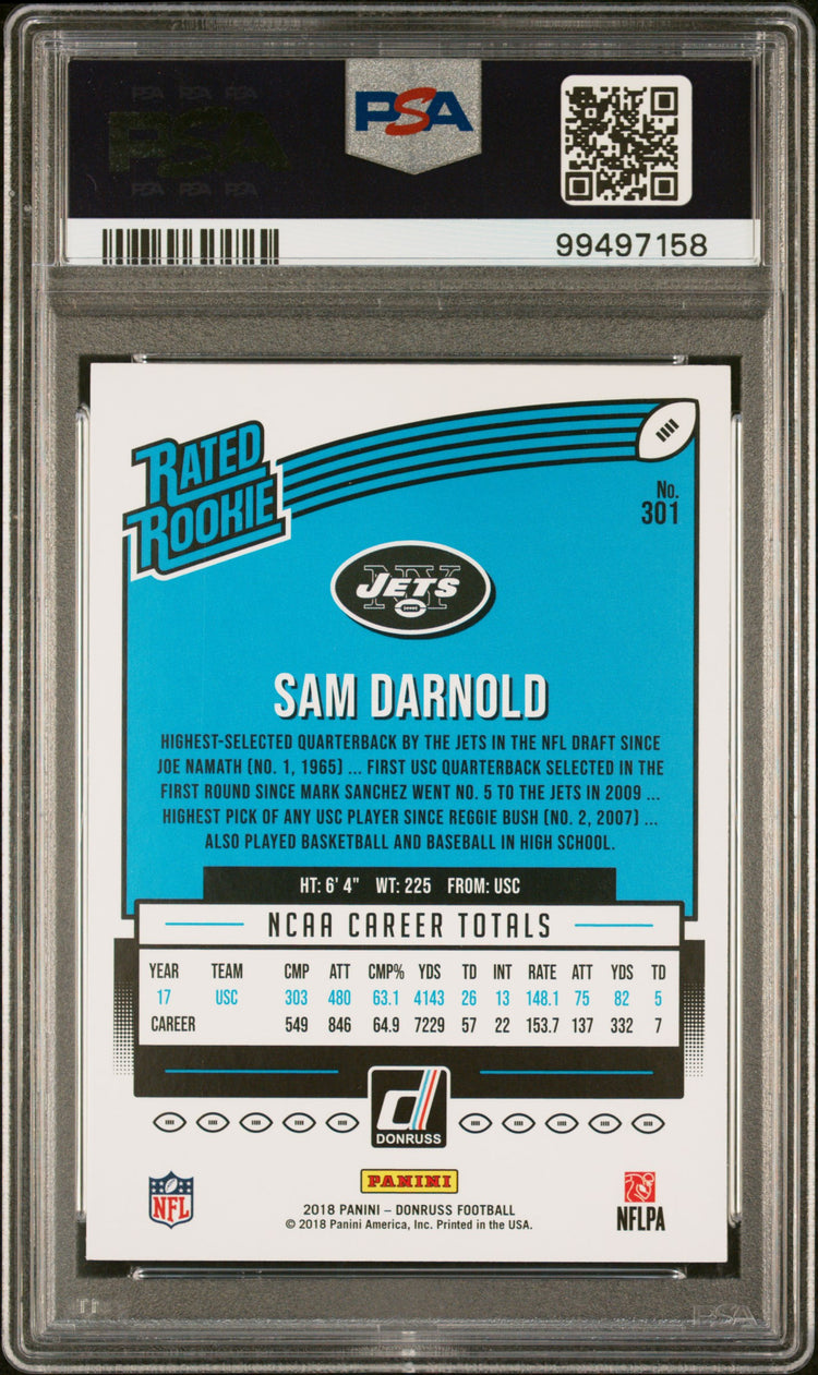 Graded 2018 Panini Donruss Sam Darnold #301 Rookie RC Football Card PSA 10 Gem Mint