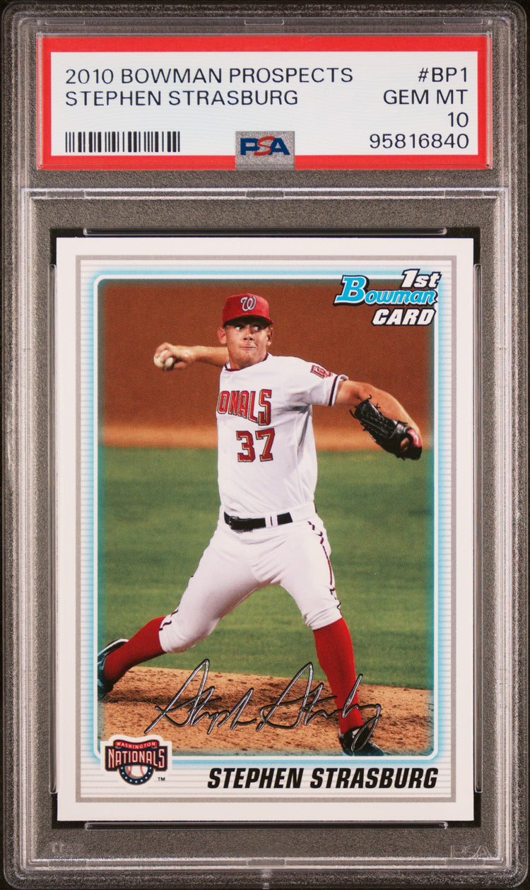 Graded 2010 Topps Bowman Prospects Stephen Strasburg #BP1 Rookie RC Baseball Card PSA 10 Gem Mint