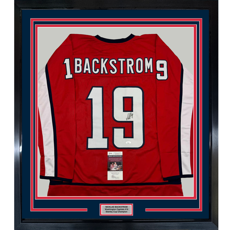 Framed Autographed/Signed Nicklas Backstrom 35x39 Washington Red Hockey Jersey JSA COA