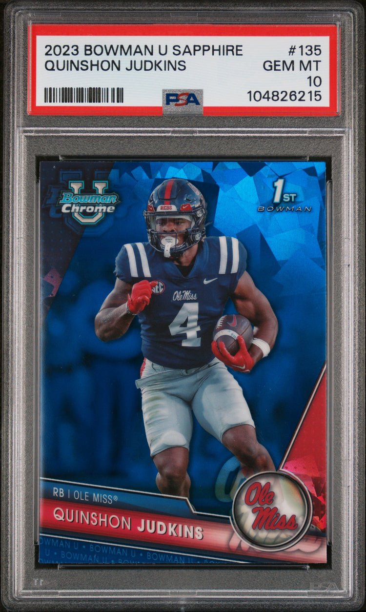 Graded 2023 Topps Bowman U Sapphire Quinshon Judkins #135 Rookie RC Football Card PSA 10 Gem Mint