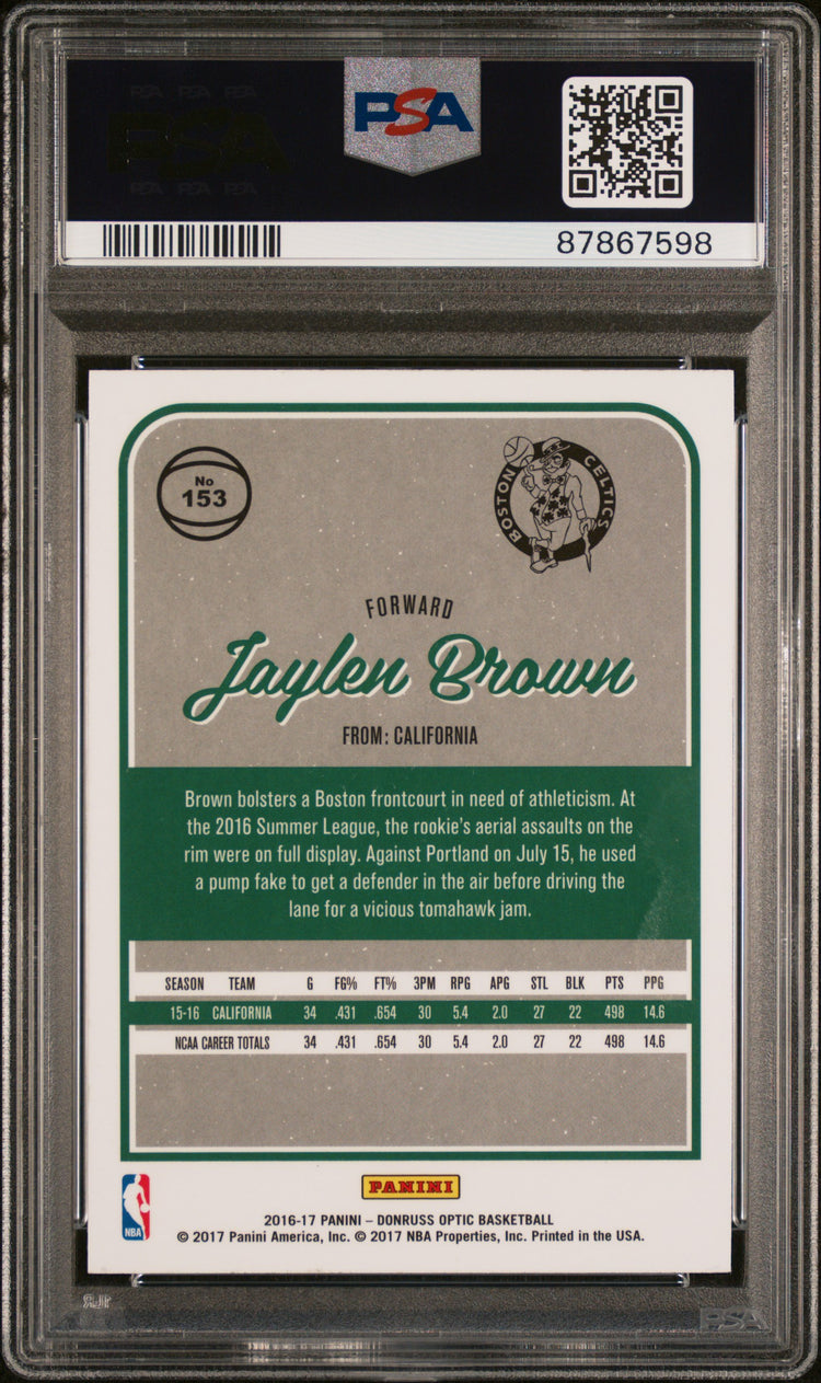 Graded 2016 Panini Donruss Optic Jaylen Brown #153 Rookie RC Basketball Card PSA 10 Gem Mint