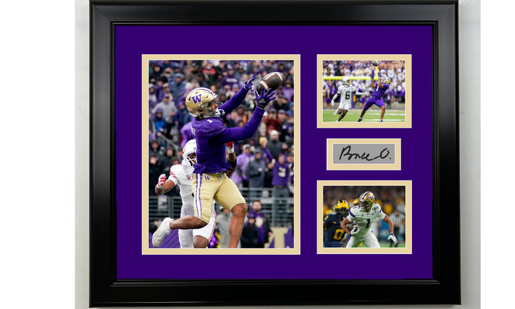 Framed Rome Odunze Washington Huskies Facsimile Laser Engraved Signature NCAA Football 15x12 3 Photo Collage