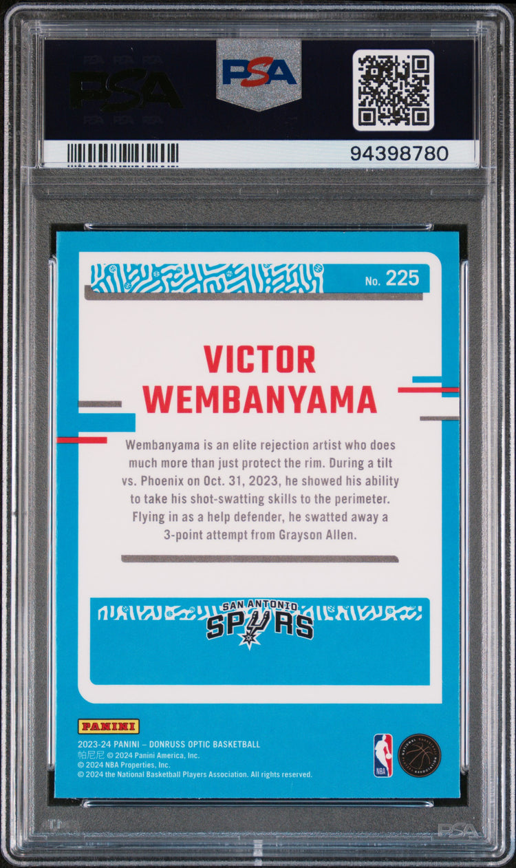 Graded 2023 Panini Donruss Optic Victor Wembanyama #225 Rookie RC Basketball Card PSA 10 Gem Mint