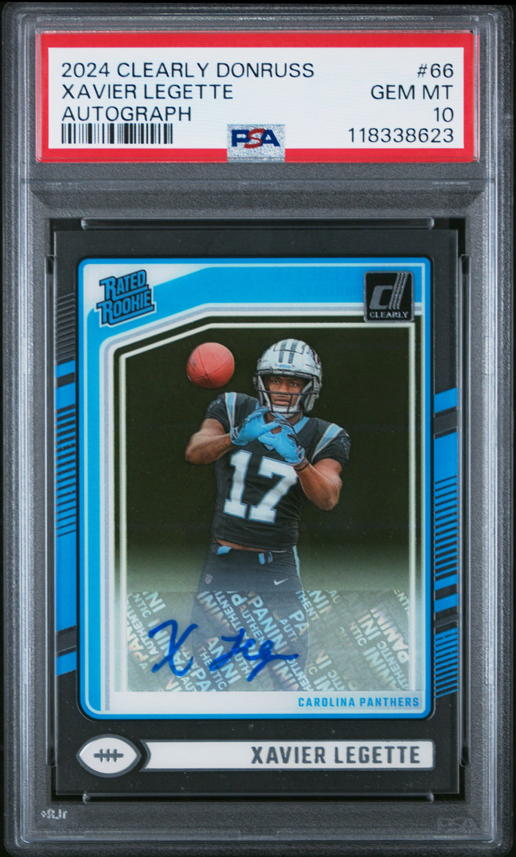 Graded 2024 Panini Clearly Donruss Xavier Legette #66 Autograph Rookie RC Football Card PSA 10 Gem Mint