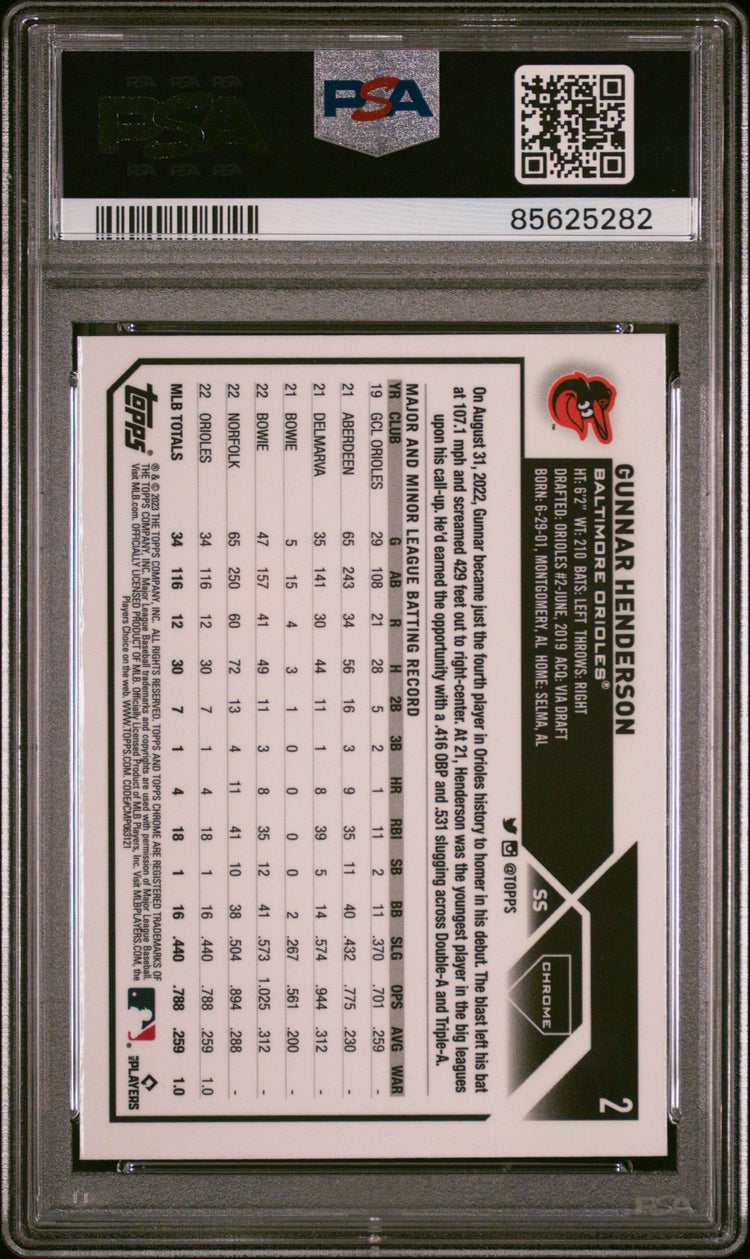 Graded 2023 Topps Chrome Gunnar Henderson #2 Rookie RC Baseball Card PSA 8 Near Mint
