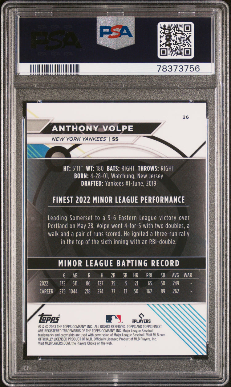 Graded 2023 Topps Finest Anthony Volpe #26 Rookie RC Baseball Card PSA 10 Gem Mint