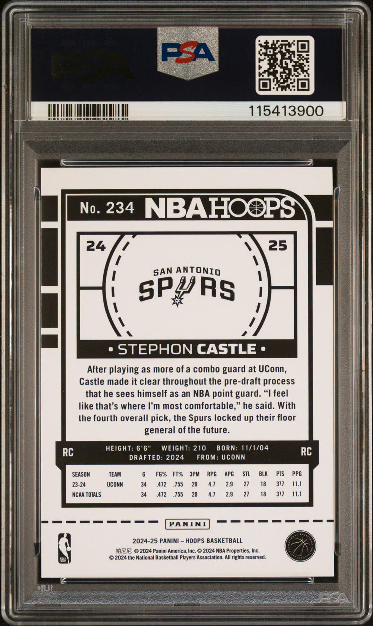 Graded 2024 Panini Hoops Stephon Castle #234 Rookie RC Basketball Card PSA 9 Mint