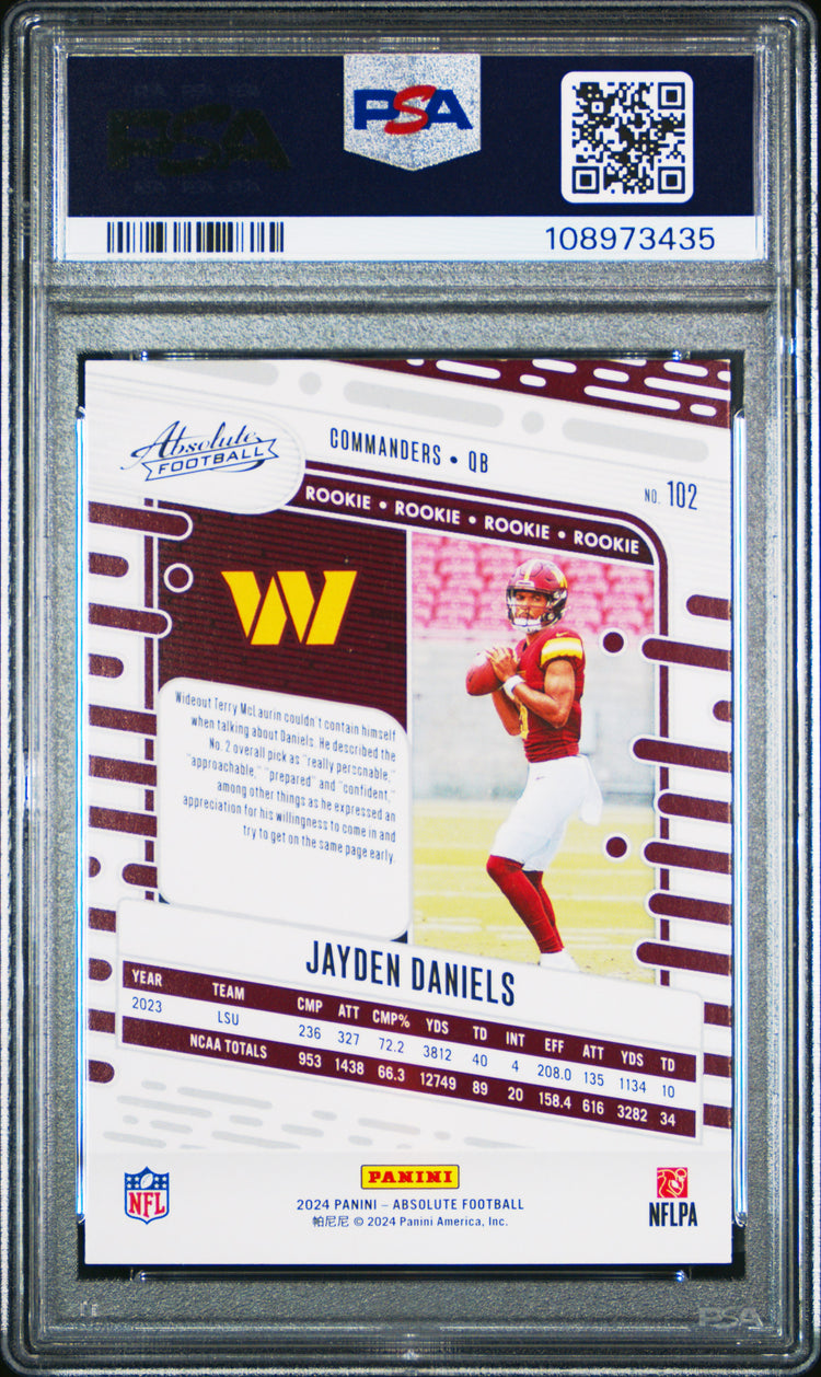 Graded 2024 Panini Absolute Jayden Daniels #102 Rookie RC Football Card PSA 7 Near Mint