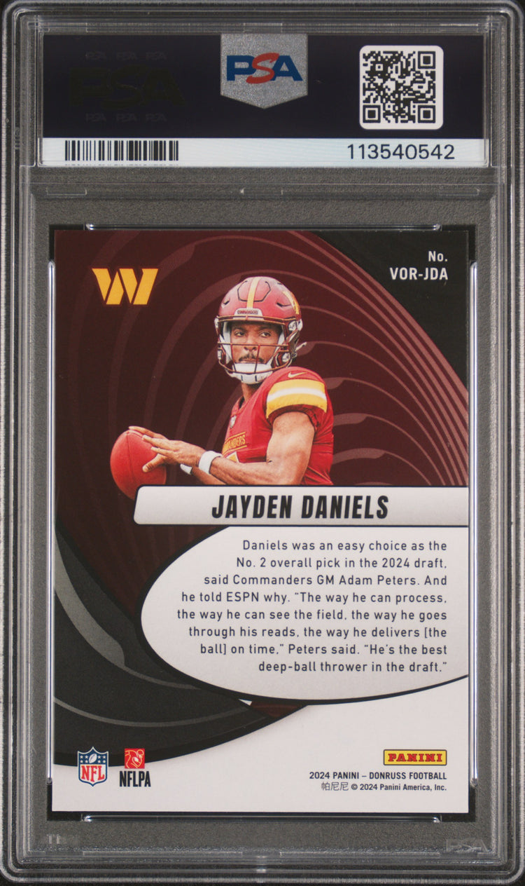 Graded 2024 Panini Donruss Jayden Daniels #VORJDA Vortex Rookie RC Football Card PSA 10 Gem Mint