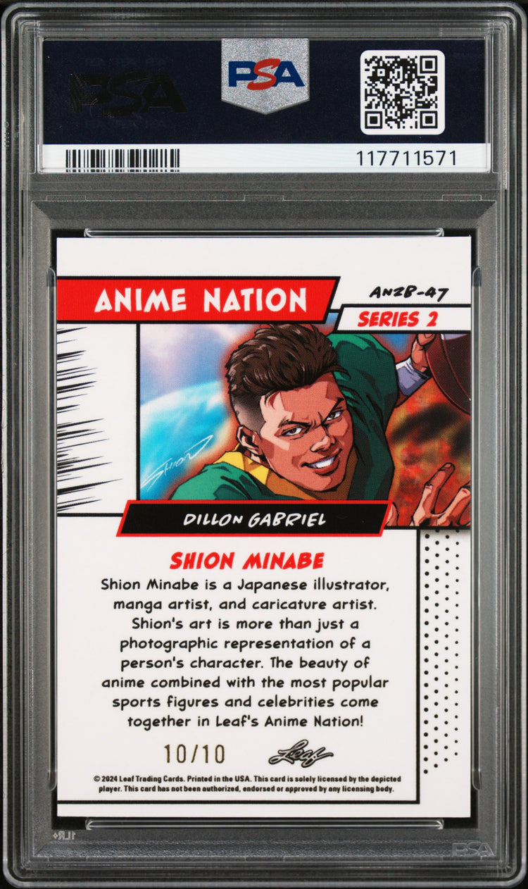 Graded 2024 Leaf Dillon Gabriel #AN2B47 Anime Nation Series 2 Pink /10 Football Card PSA 8 Near Mint