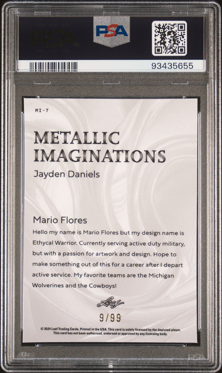 Graded 2024 Leaf Jayden Daniels #MI7 Metallic Imaginations Gold #/99 Rookie RC Football Card PSA 9 Mint