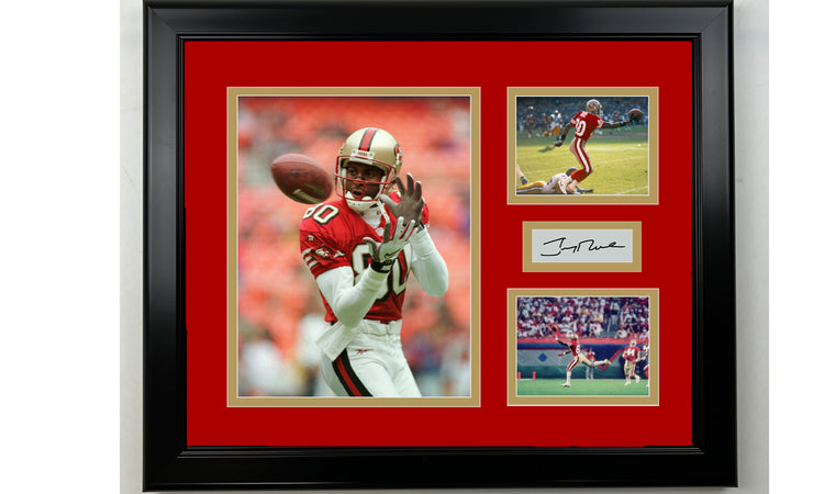 Framed Jerry Rice San Francisco 49ers Facsimile Laser Engraved Signature Football 14x11 3 Photo Collage